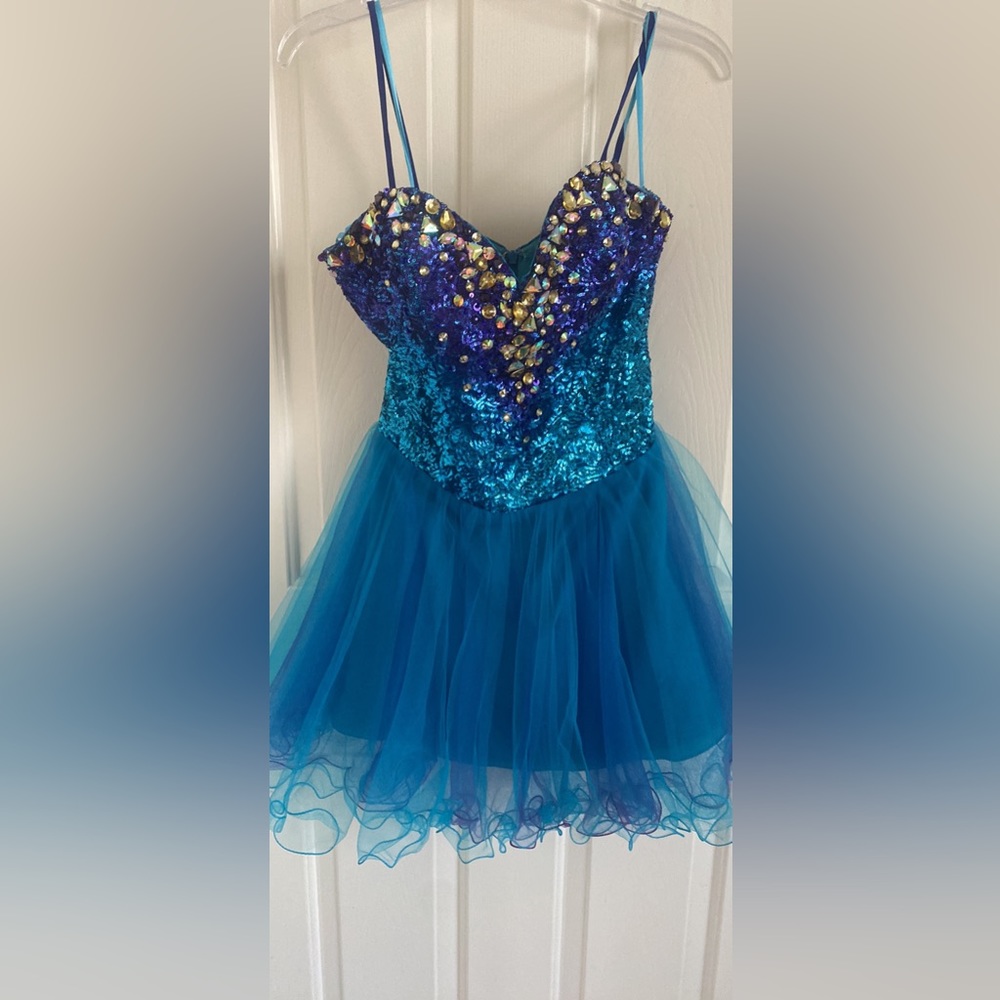 NWT blue sequin spaghetti strap dress